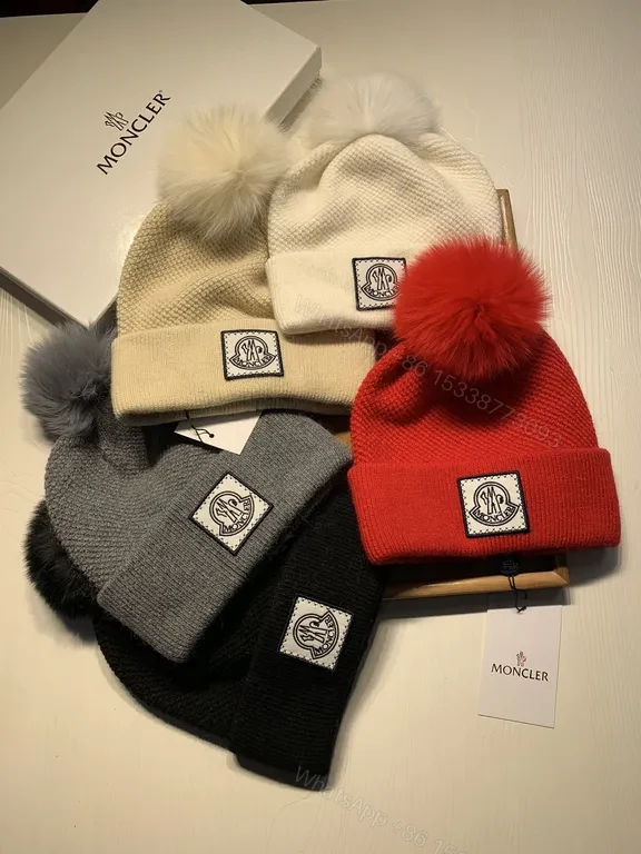 View 2 of Chic White Knit Beanie with Faux Fur Pom-Pom, Moncler Style