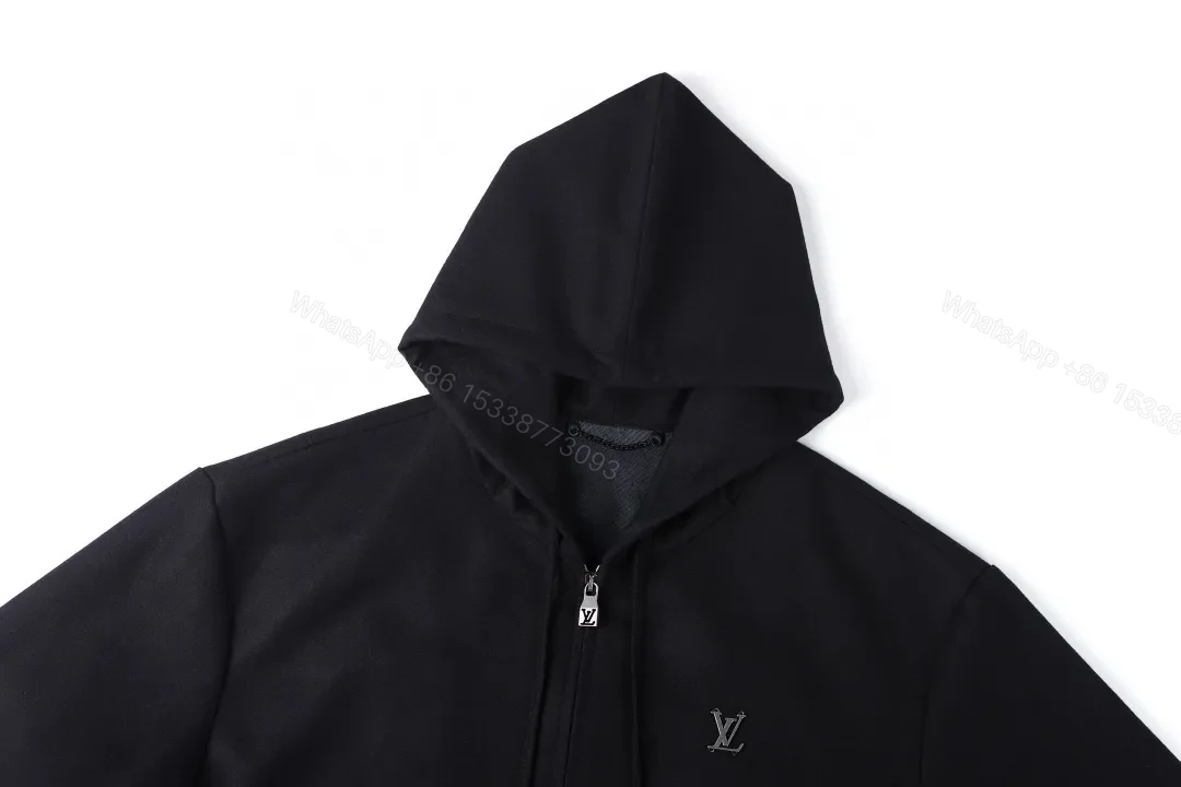 View 8 of Classic Black Zip Hoodie with Subtle LV Accent — Essential, Versatile Luxury