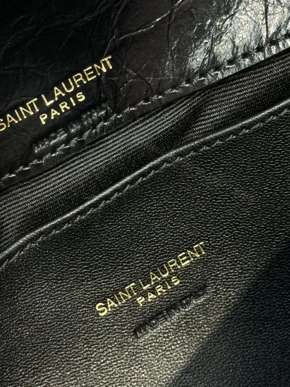 View 6 of Structured Quilted Leather Handbag with YSL Crest