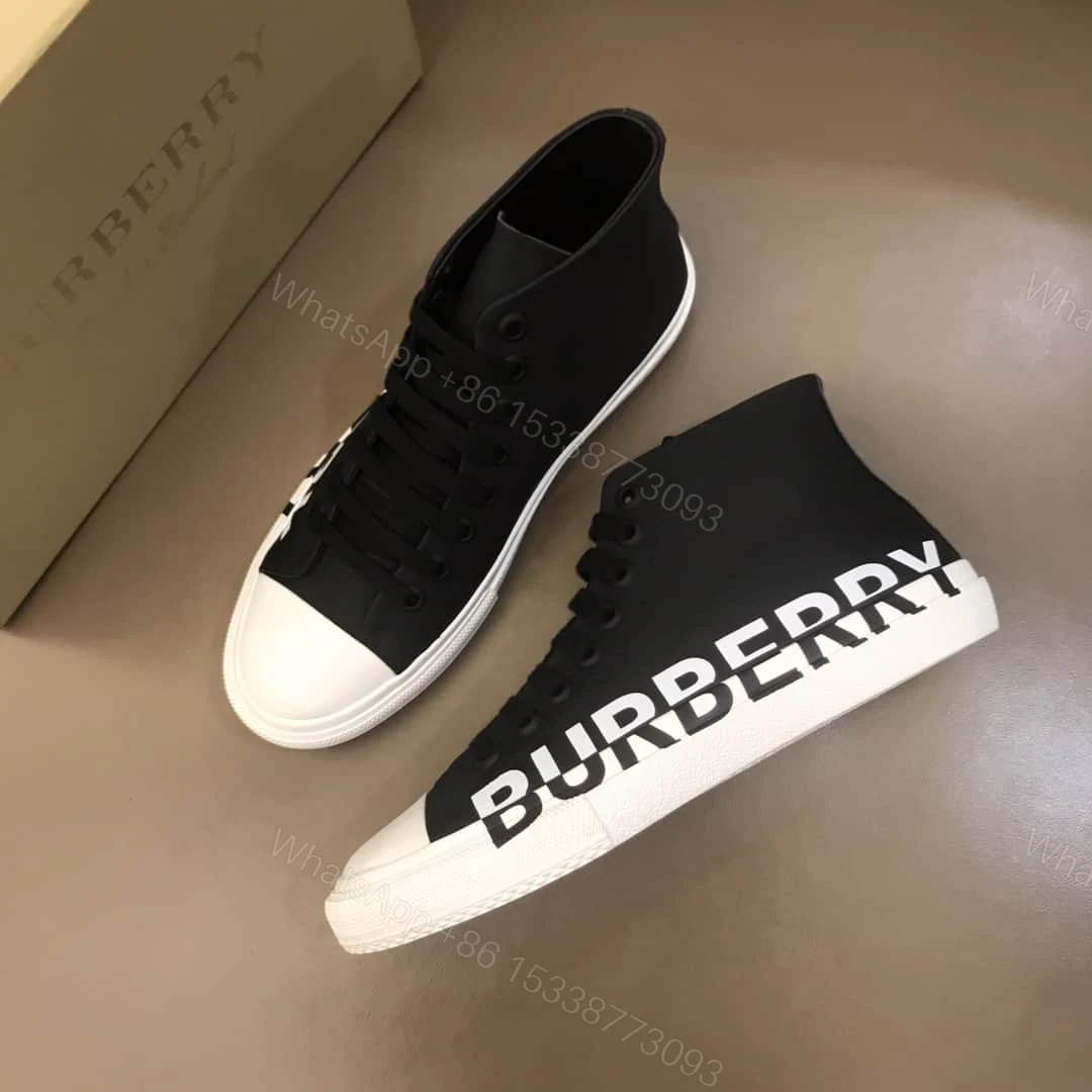 View 3 of BURBERRY LOGO PRINT GABARDINE HIGH-TOP SNEAKERS – BBR31