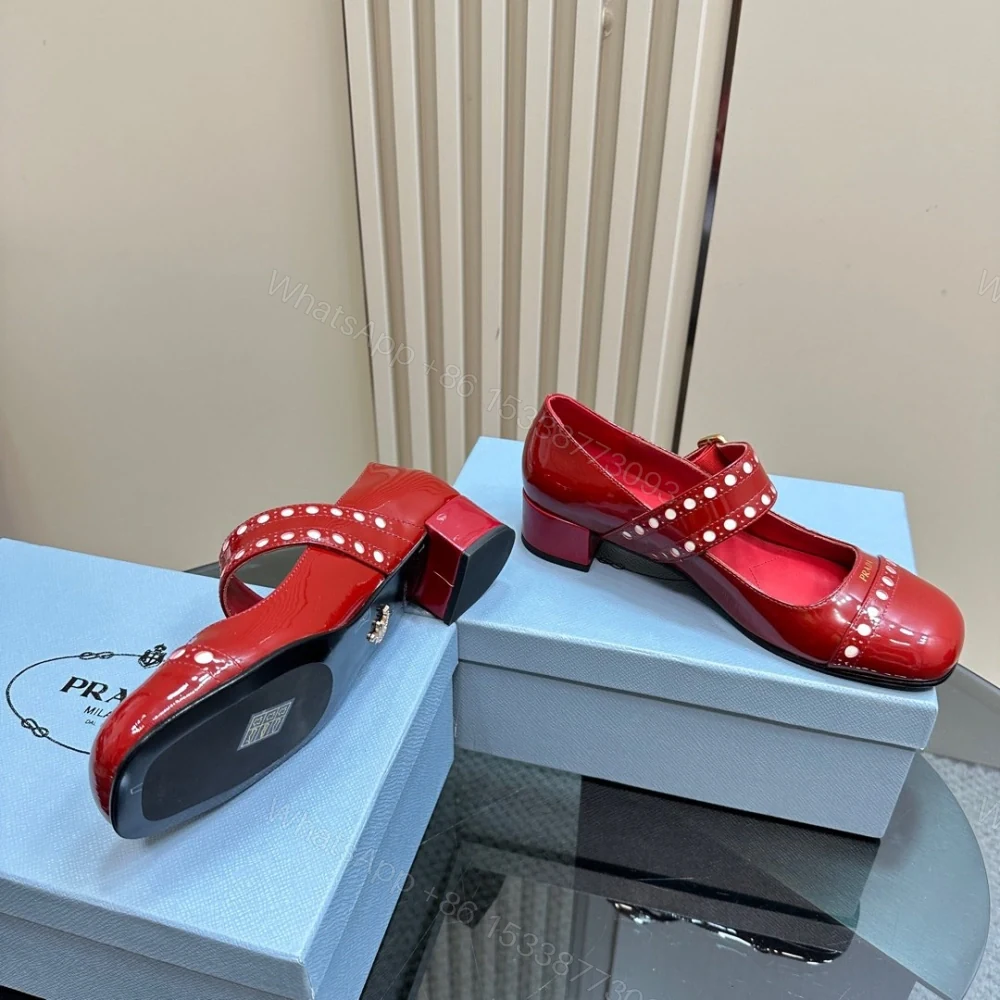 View 6 of 高仿Prada*Patent系列1I816C粗跟瑪麗珍鞋鞋漆皮3.5CM紅色免檢版
