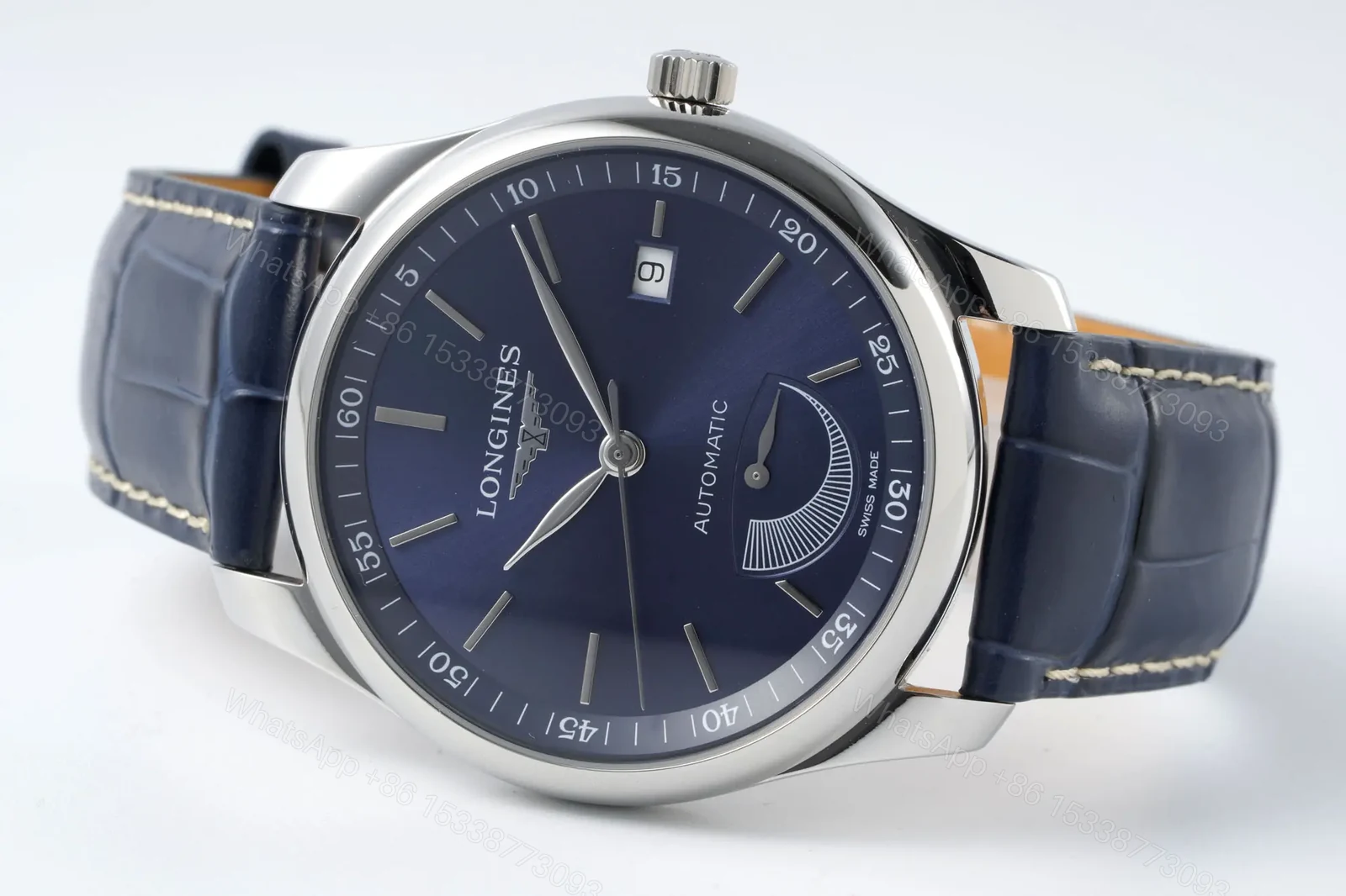 View 5 of Longines Master Collection Automatic Watch with Blue Dial and Leather Strap