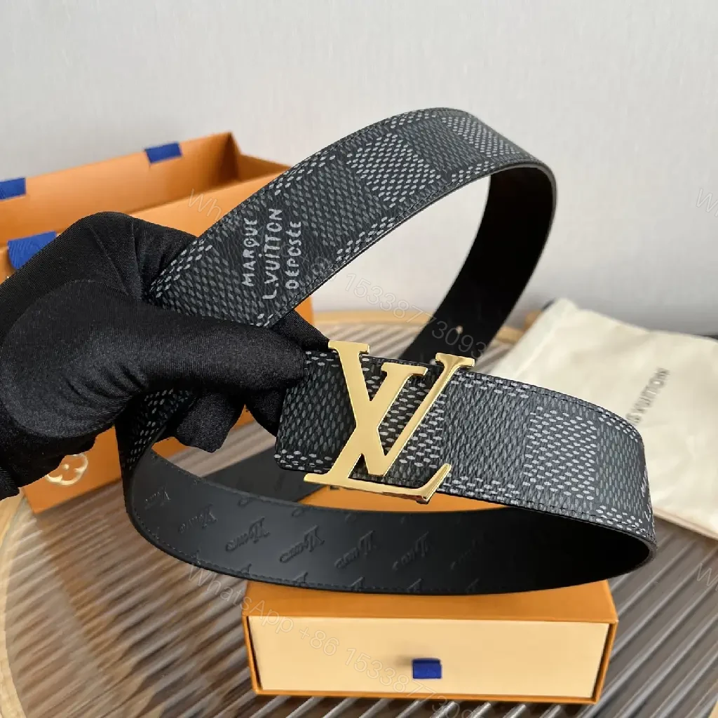 View 8 of Black & Gray Belt with LV Buckle - Modern Geometric Monogram Strap