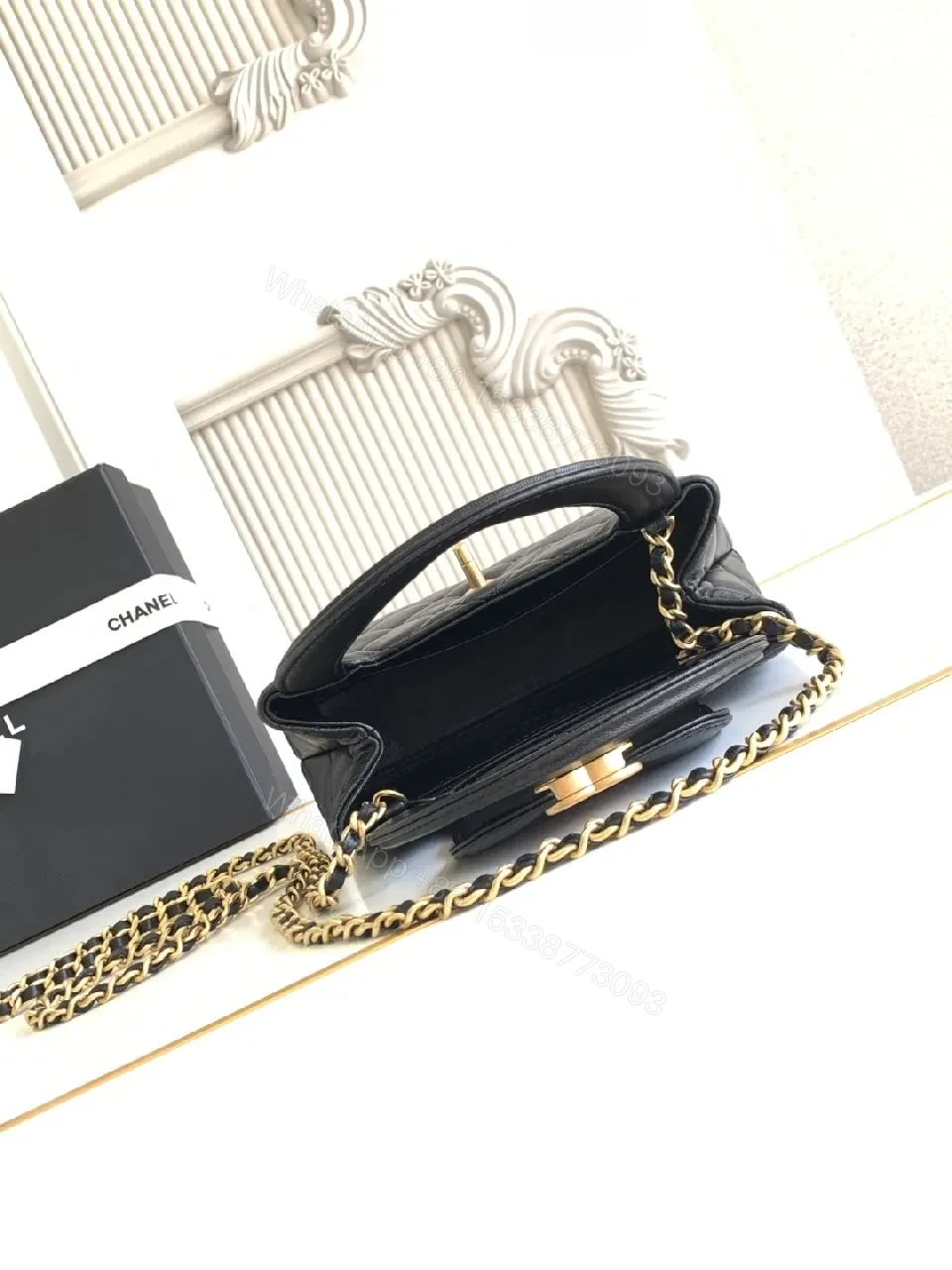 View 3 of Chic Velvet Quilted Mini Bag with Gold Hardware