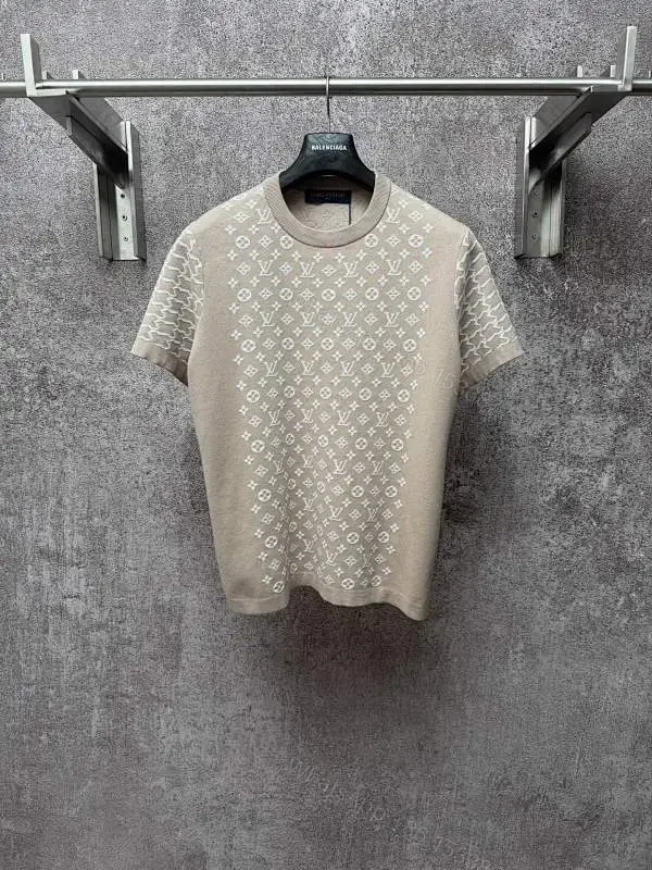Beige Monogram Knit Tee: Subtle Luxury Shirt — view 1