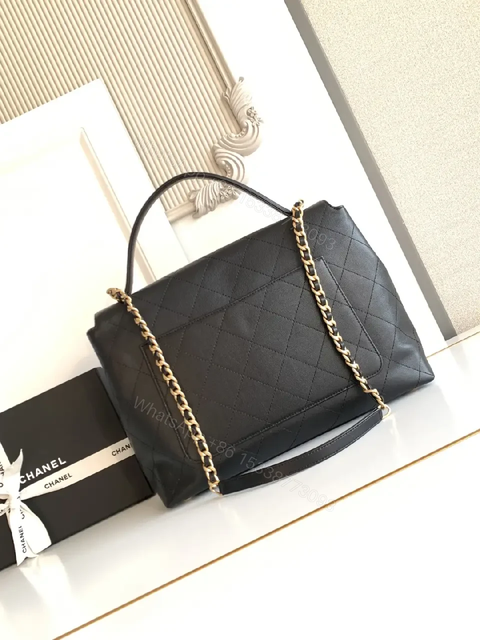 View 2 of Chic Quilted Flap Bag with Gold Hardware, Shoulder Style
