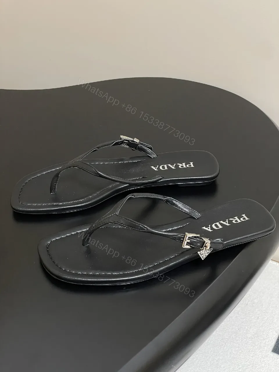View 3 of Black Leather Minimalist Mules with Subtle Logo Accent, All-Day Comfort
