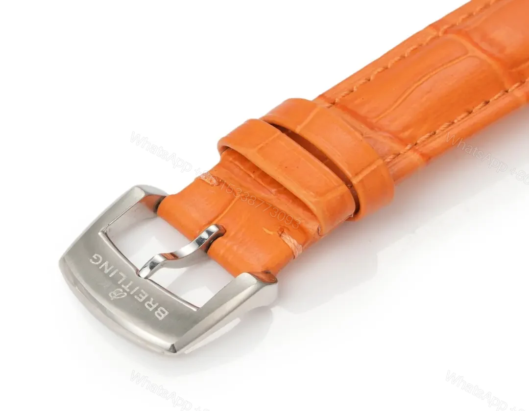 View 8 of V9 Factory Breitling Women’s Navitimer Automatic Watch – Silver Dial, Orange Leather Strap, 35mm Stainless Steel Case