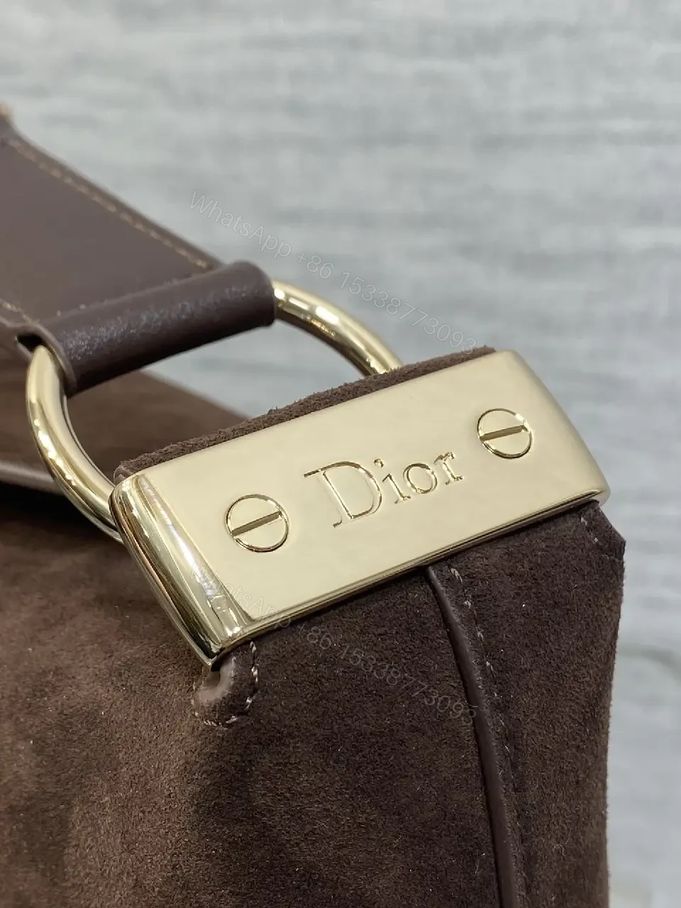 View 9 of Chic Minimalist Crossbody in Rich Brown Suede, Gold Hardware