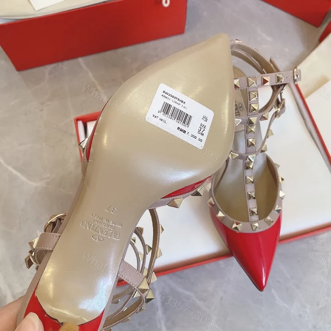 View 5 of Valentino Women Red Patent Leather Studded Heels