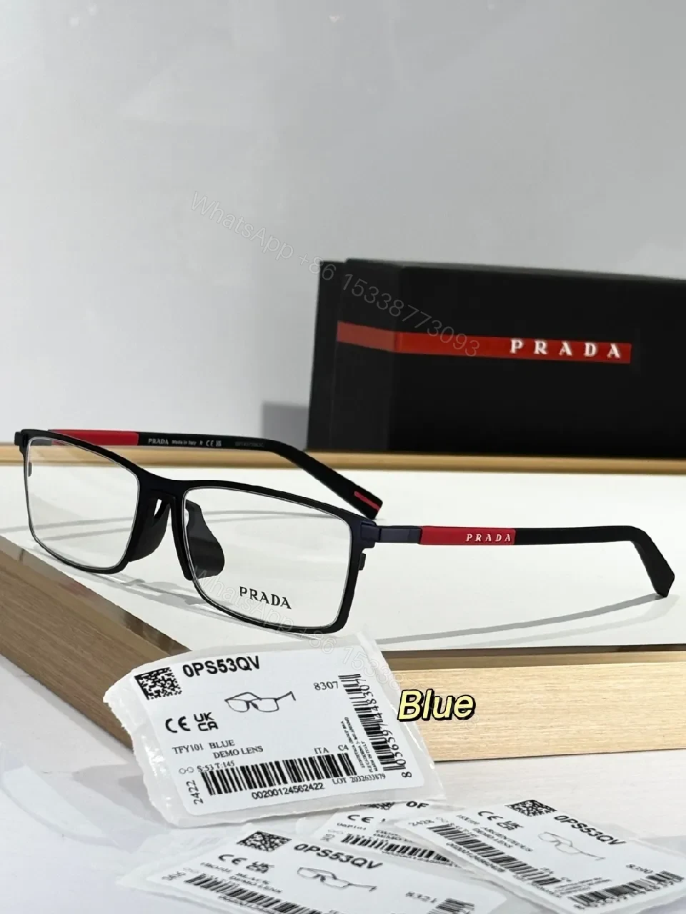 View 3 of Black Acetate Eyewear: Luxe, Rectangular Frames with Red Accents