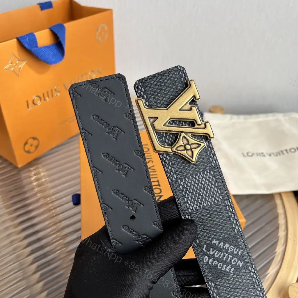 View 2 of Dark Gray Belt with Silver LV Buckle and Monogram Pattern