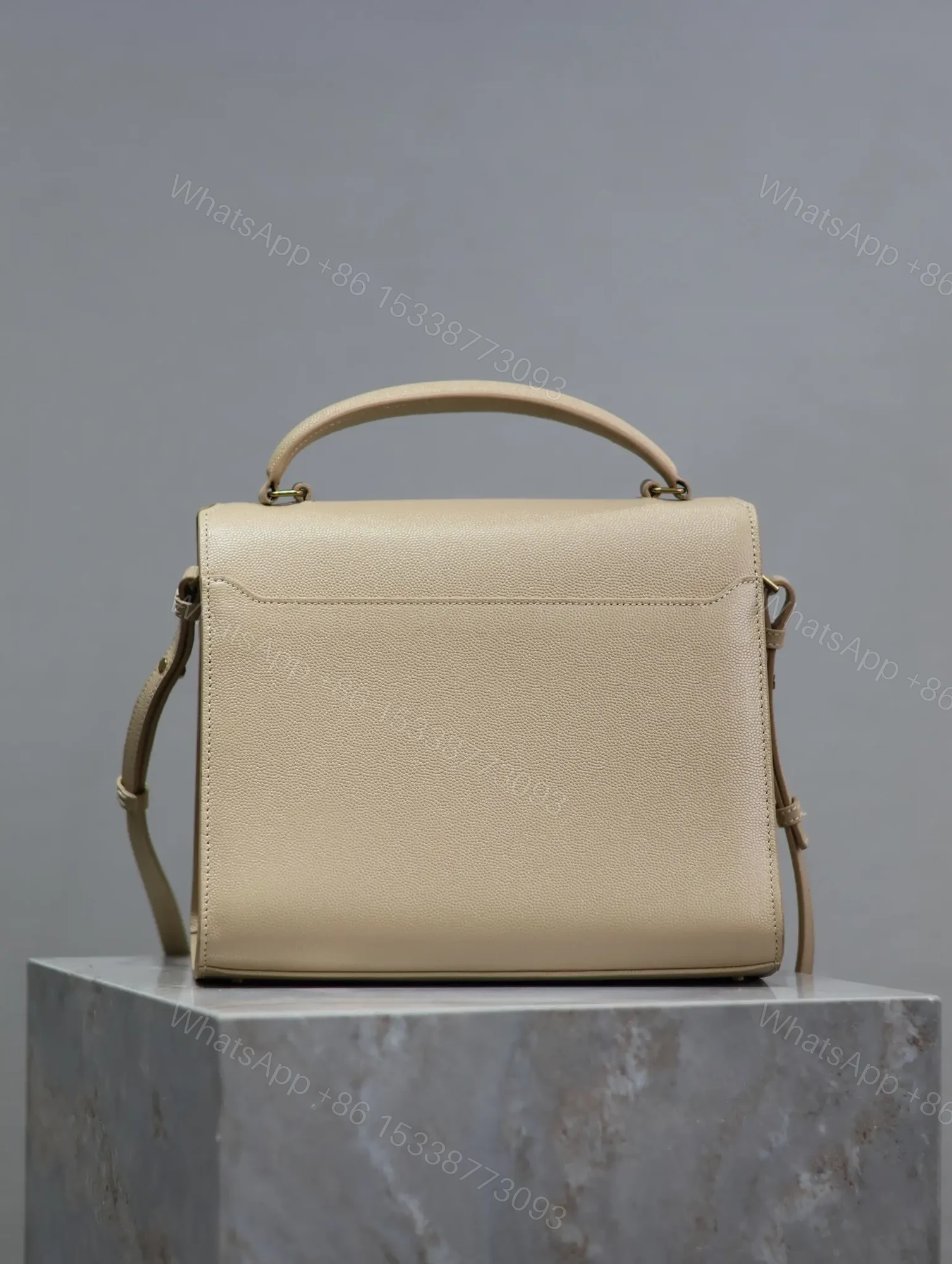 View 3 of YSL CASSANDRA TOP HANDLE BAG MEDIUM IN BEIGE CALFSKIN GOLD HARDWARE