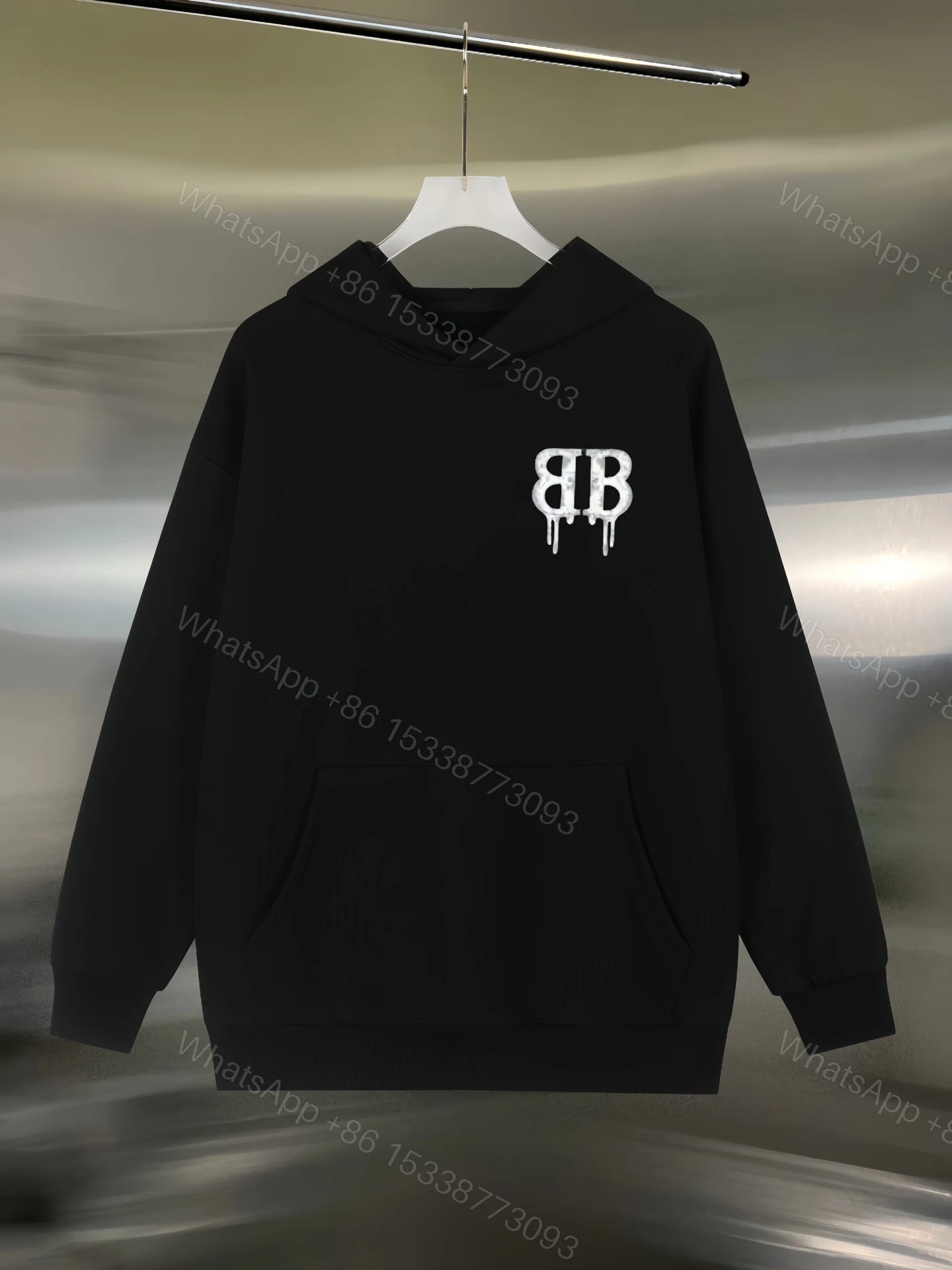 Balenciaga高仿連帽衛衣男款雙B印花設計背面Logo黑色款 — view 1