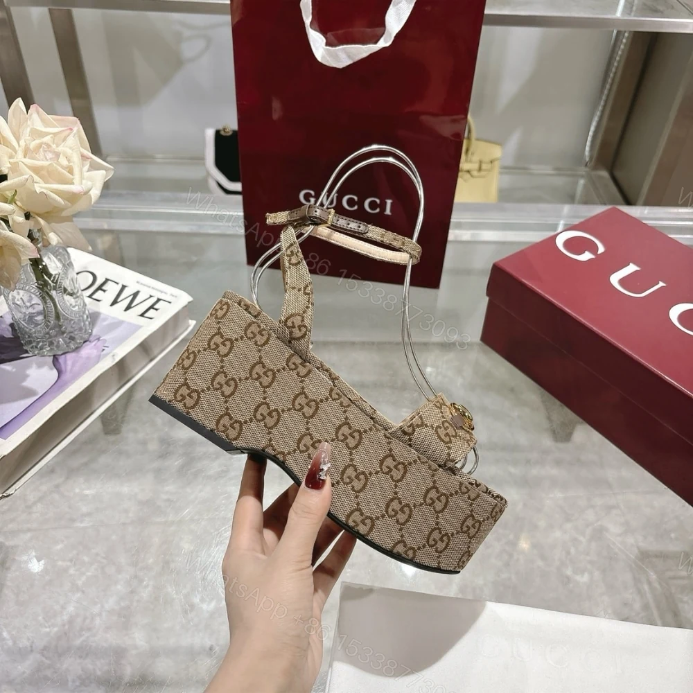 View 4 of GUCCI WOMEN HORSEBIT FLATFORM SANDAL BEIGE AND EBONY 794718 2HK80 9741
