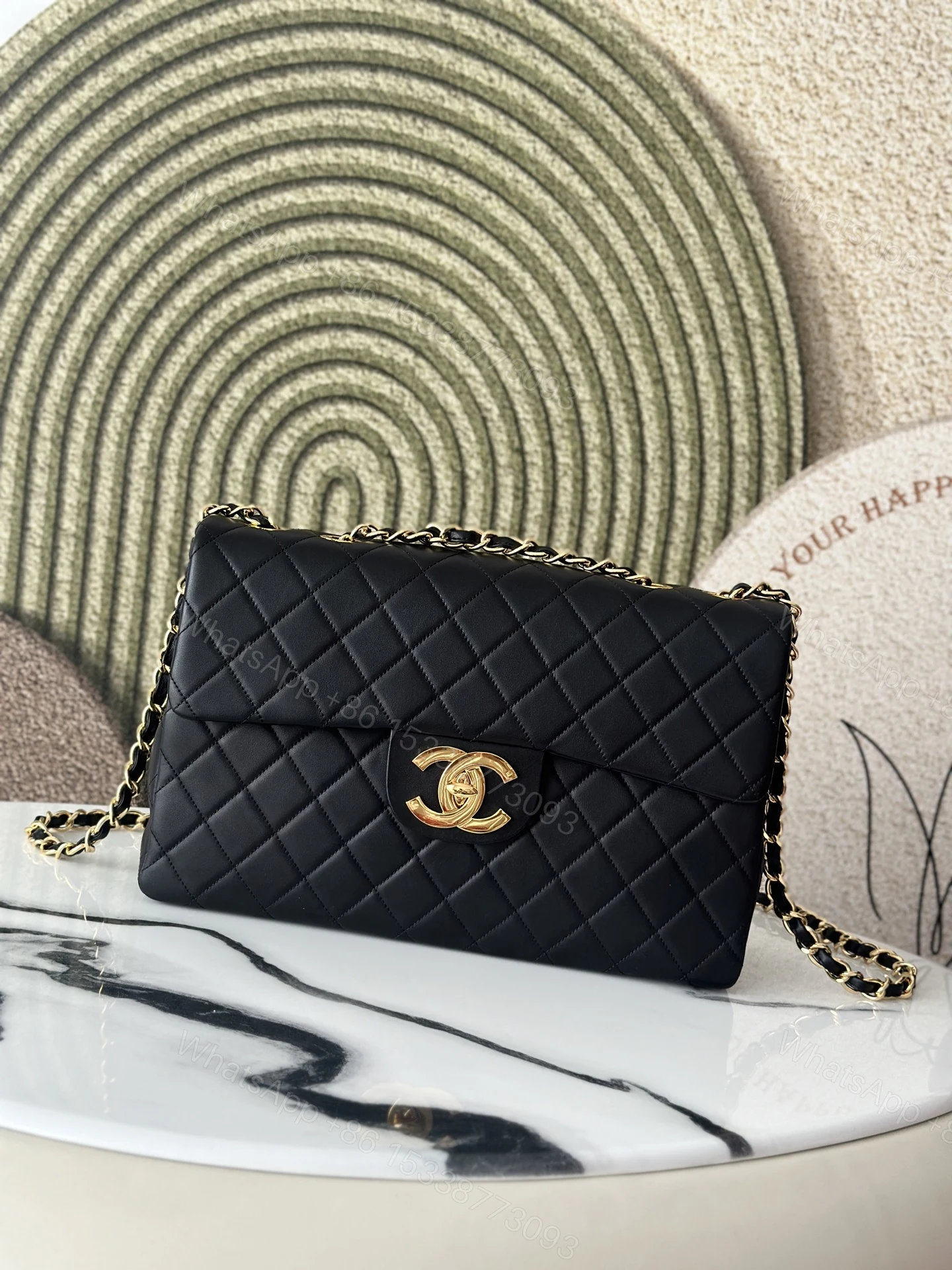 CHANEL 原單經典口蓋包 黑金雙C菱格鏈條肩背款 — view 1