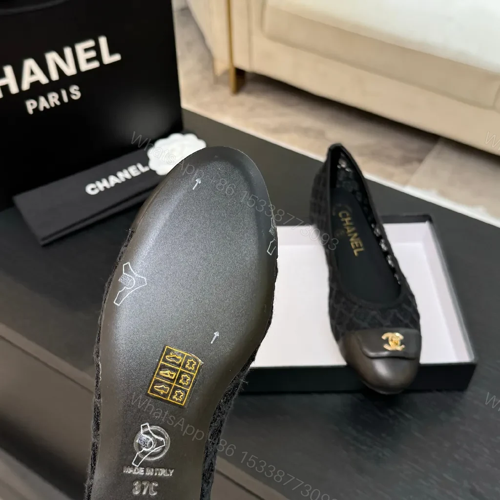 View 7 of Knit-Texture Flats with Leather Toe Cap and Gold Hardware