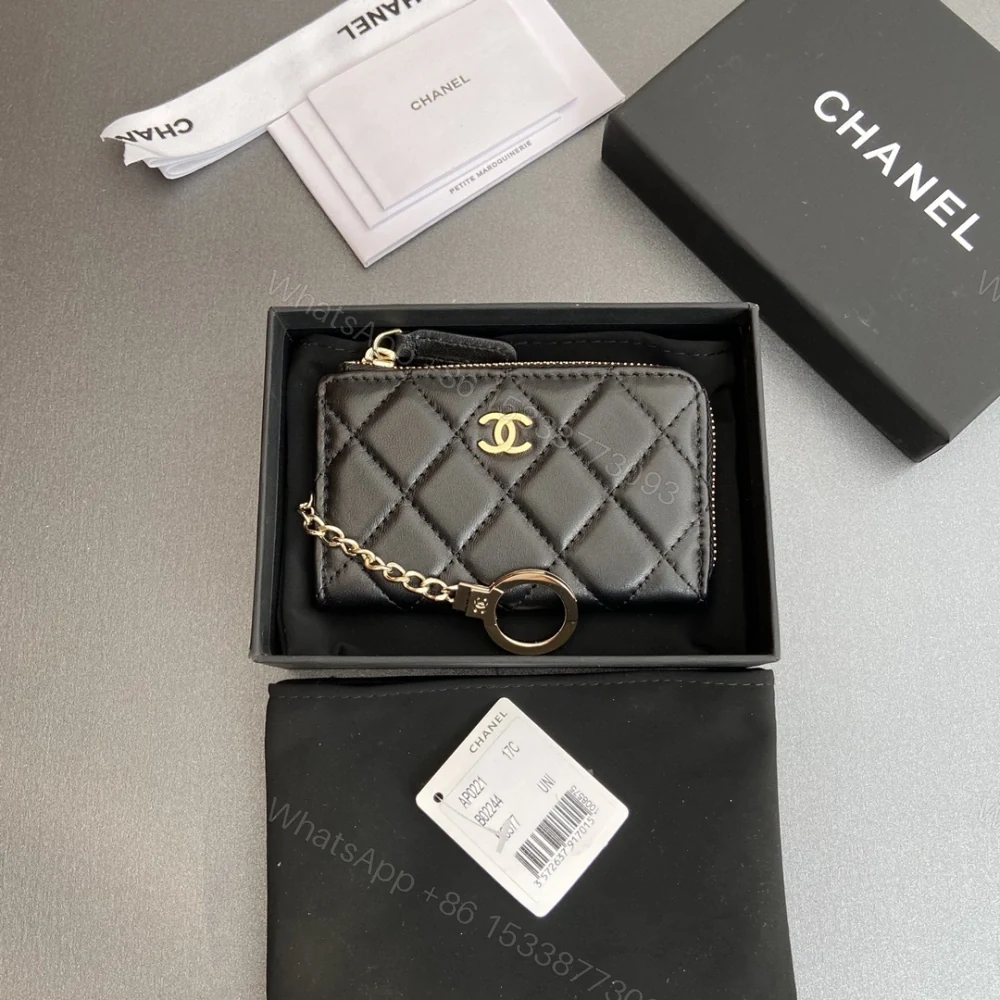 View 3 of 高仿Chanel*AP0222零錢包黑色小羊皮金扣免檢版
