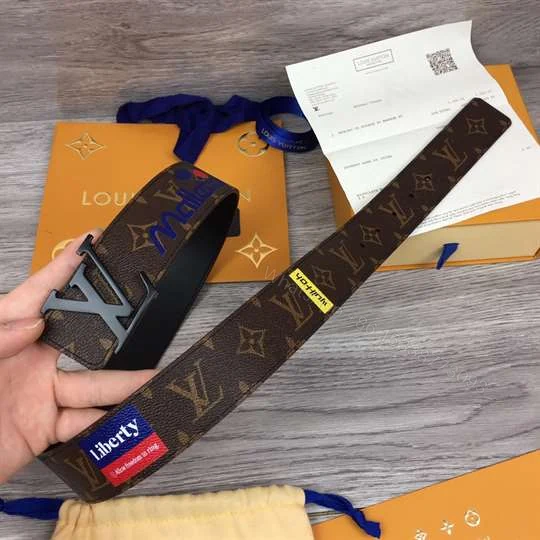 View 3 of LOUIS VUITTON LV INITIALES BELT MONOGRAM LOGO STORY 40MM BROWN – B129