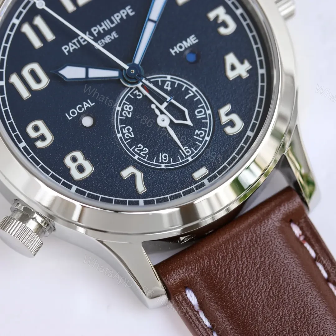 View 5 of Patek Philippe Calatrava Pilot Travel Time Watch Ref. 5524 Rose Gold and Blue Dial Dual Time Zone Leather Strap