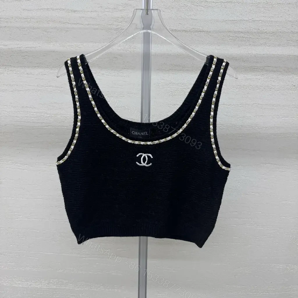 View 6 of Crystal-Trim Knit Tank: Luxe Chanel-Inspired Crop Top