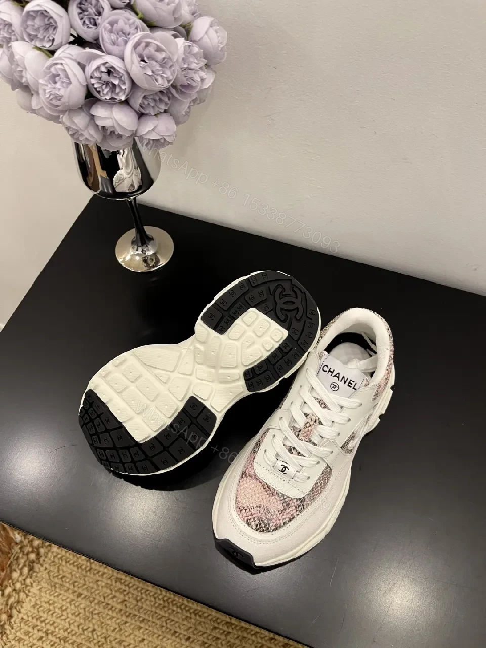 View 5 of Snake-Print Sneakers: White Leather, Pink Accent, Modern Luxe, Comfort
