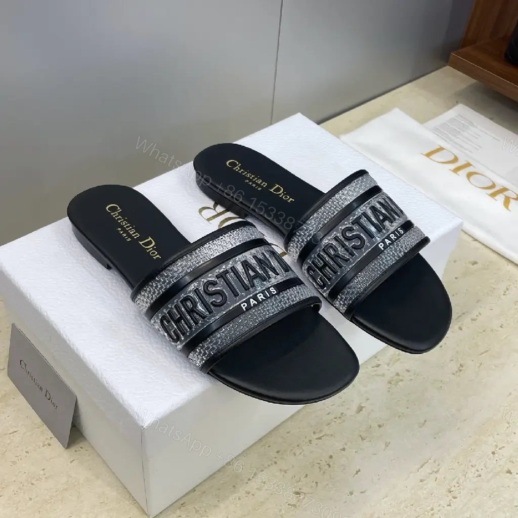 View 9 of Bold Black Synthetic Slide + Braided Strap Luxe + DIOR-inspired Comfort Slides