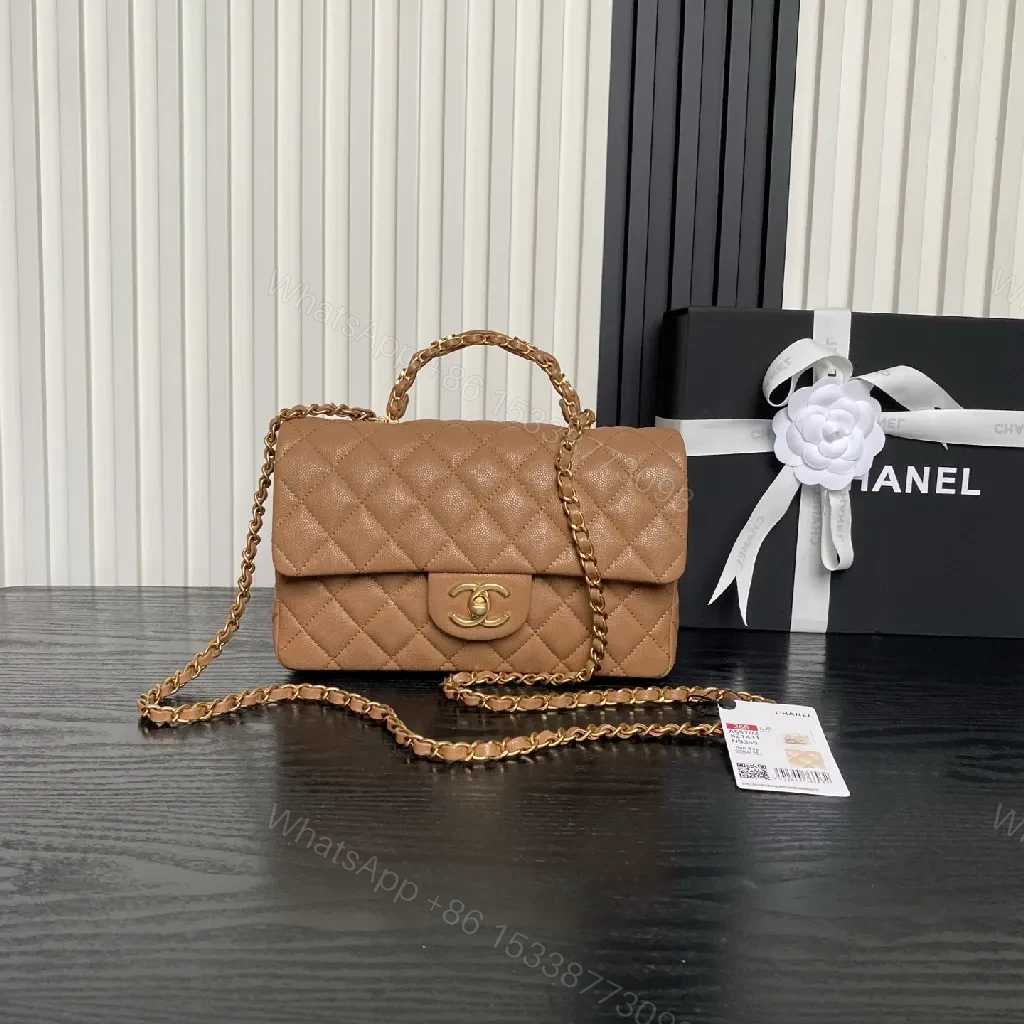 Quilted Leather Shoulder Bag with Gold Chain, Compact Chic — view 1