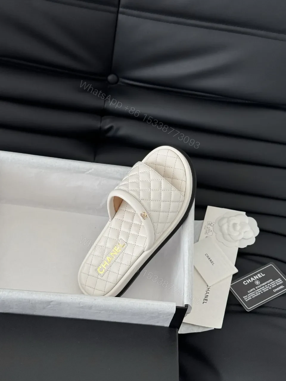 View 3 of Quilted Embossed Slides: Luxury Comfort Casual Footwear