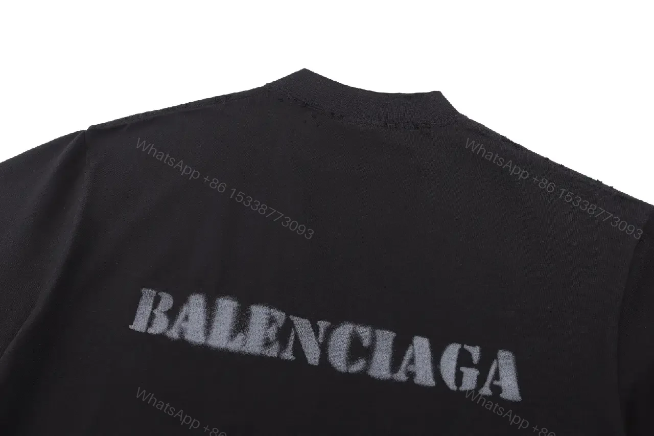 View 11 of Black Cotton Oversized Tee Faded BALENCIAGA Chest Logo T-Shirt