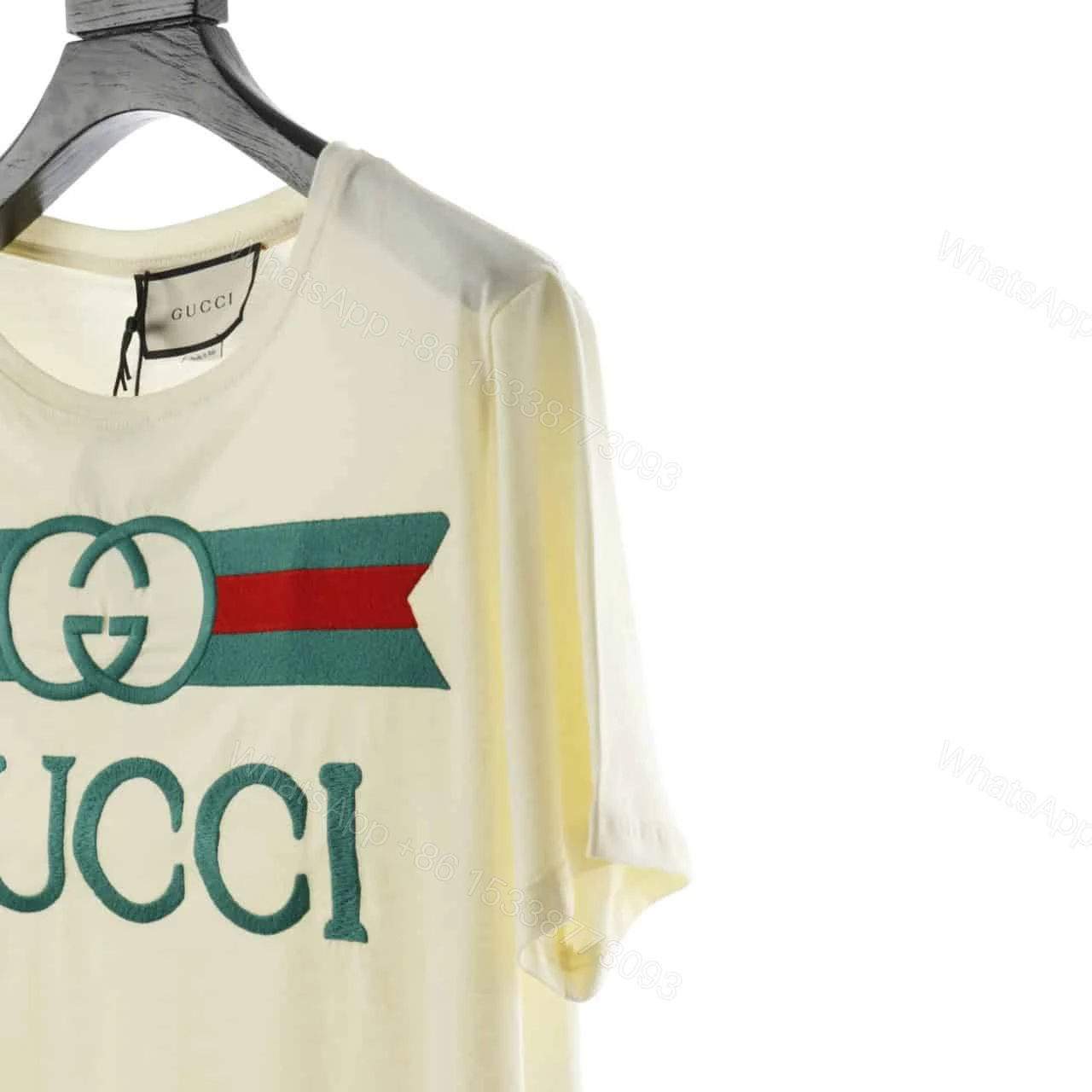 View 4 of GUCCI EMBROIDERED BELT LOGO SHORT SLEEVE WHITE T SHIRT