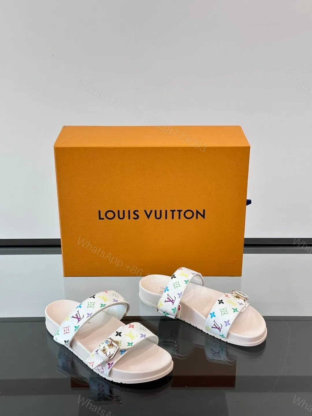 View 5 of LV Men White Patterned Leather Sandals