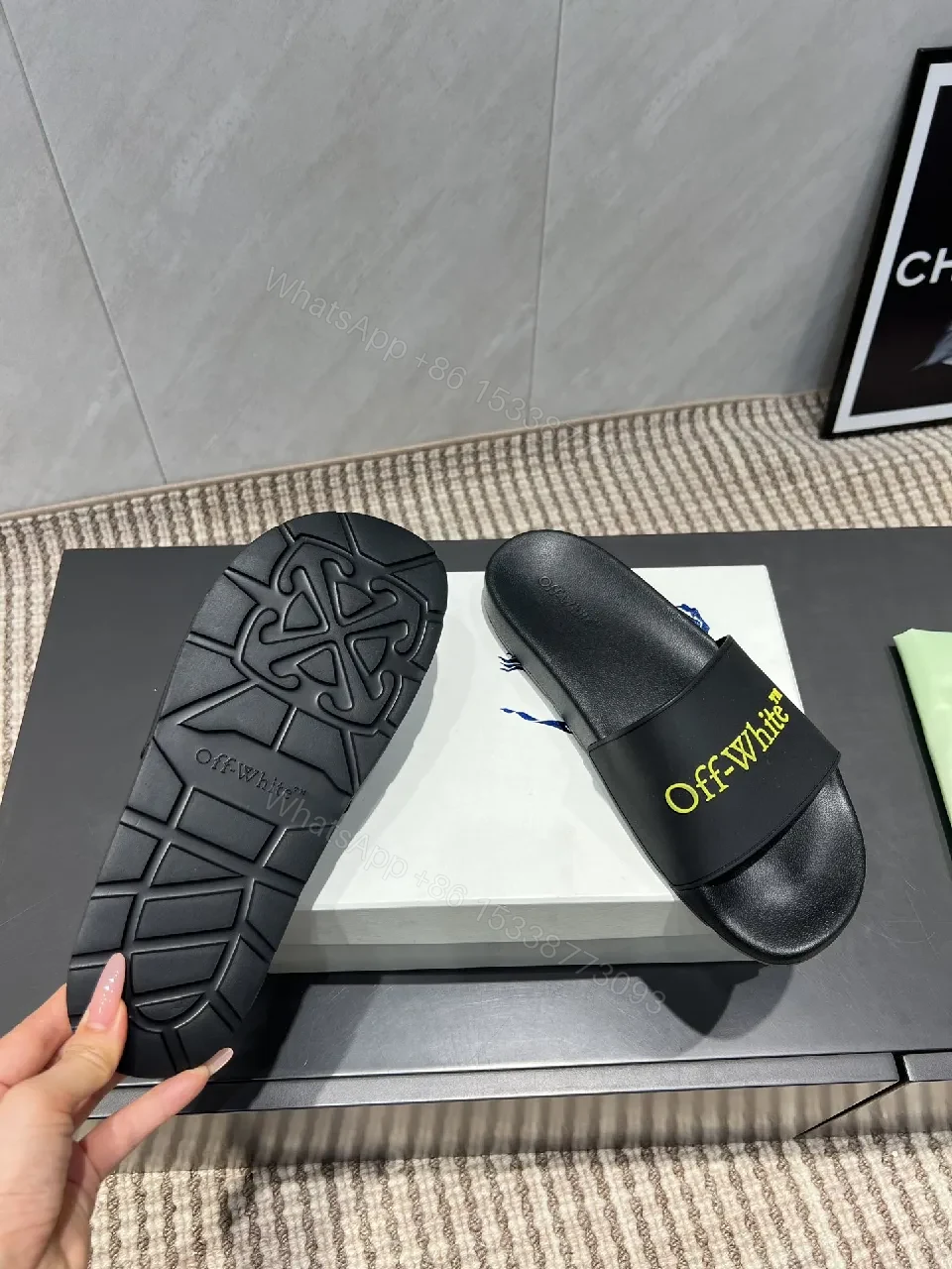 View 5 of Bold Minimalist Slides - Black EVA Comfort, Neon Branding