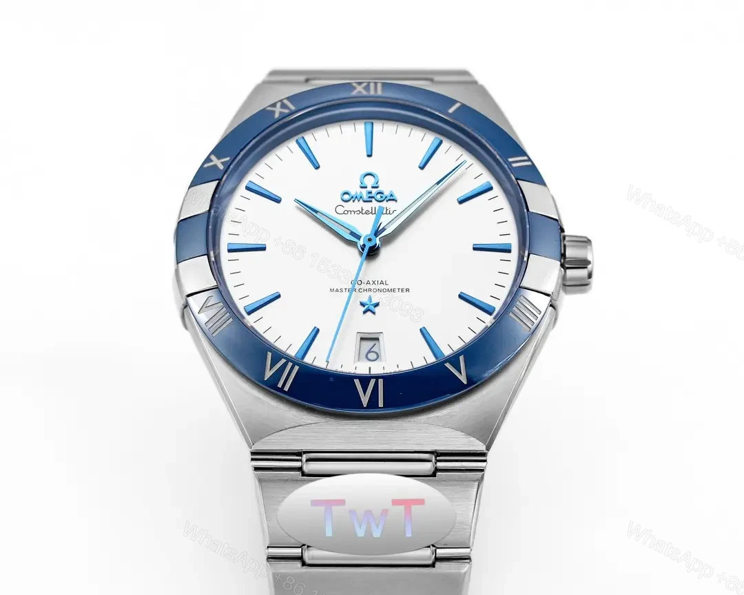 View 5 of Omega Constellation Star Series 5th Generation Ceramic Bezel Watch 41MM Silver with Blue Dial