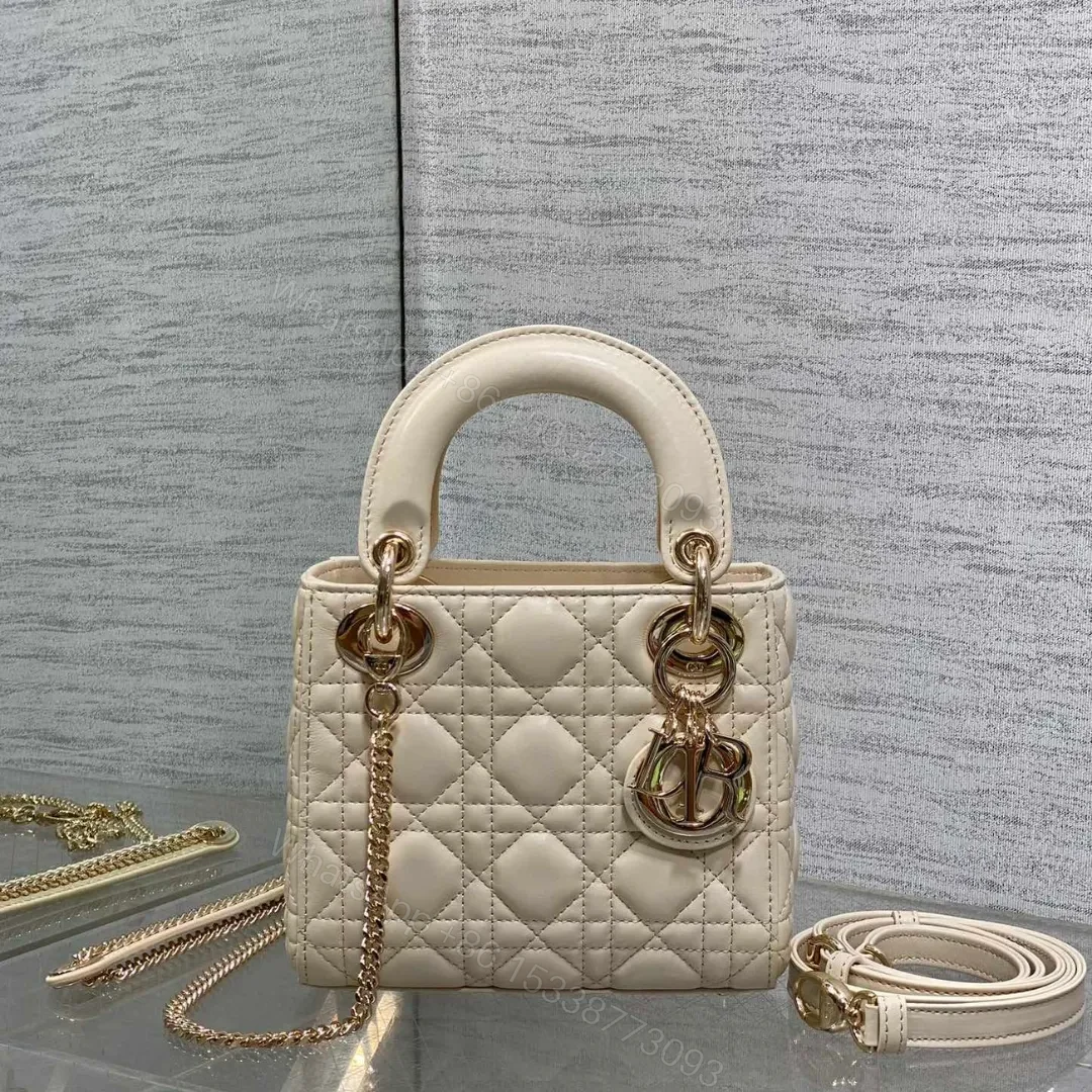 Dior Mini Lady Dior Bag in latte cannage — view 1