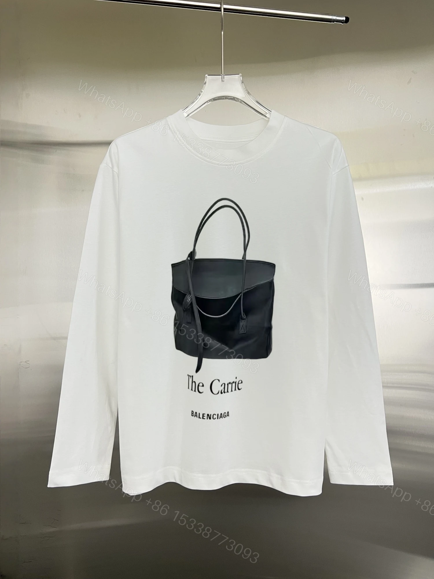 Balenciaga 高仿長袖T恤男款 Carrie印圖 白色簡約百搭款 — view 1