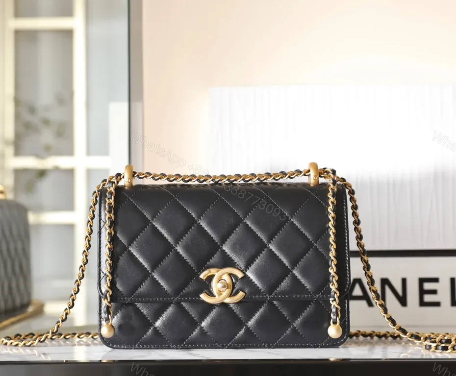 View 2 of Chanel-Inspired Quilted Leather Crossbody Bag, Goldtone Hardware