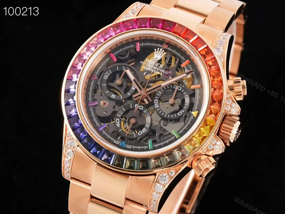 View 2 of Best Rolex Rainbow Skeleton Daytona replica 40MM Rose Gold Oyster Bracelet Edition ROLEX-DAYTONA-RB-SKEL-RG-40