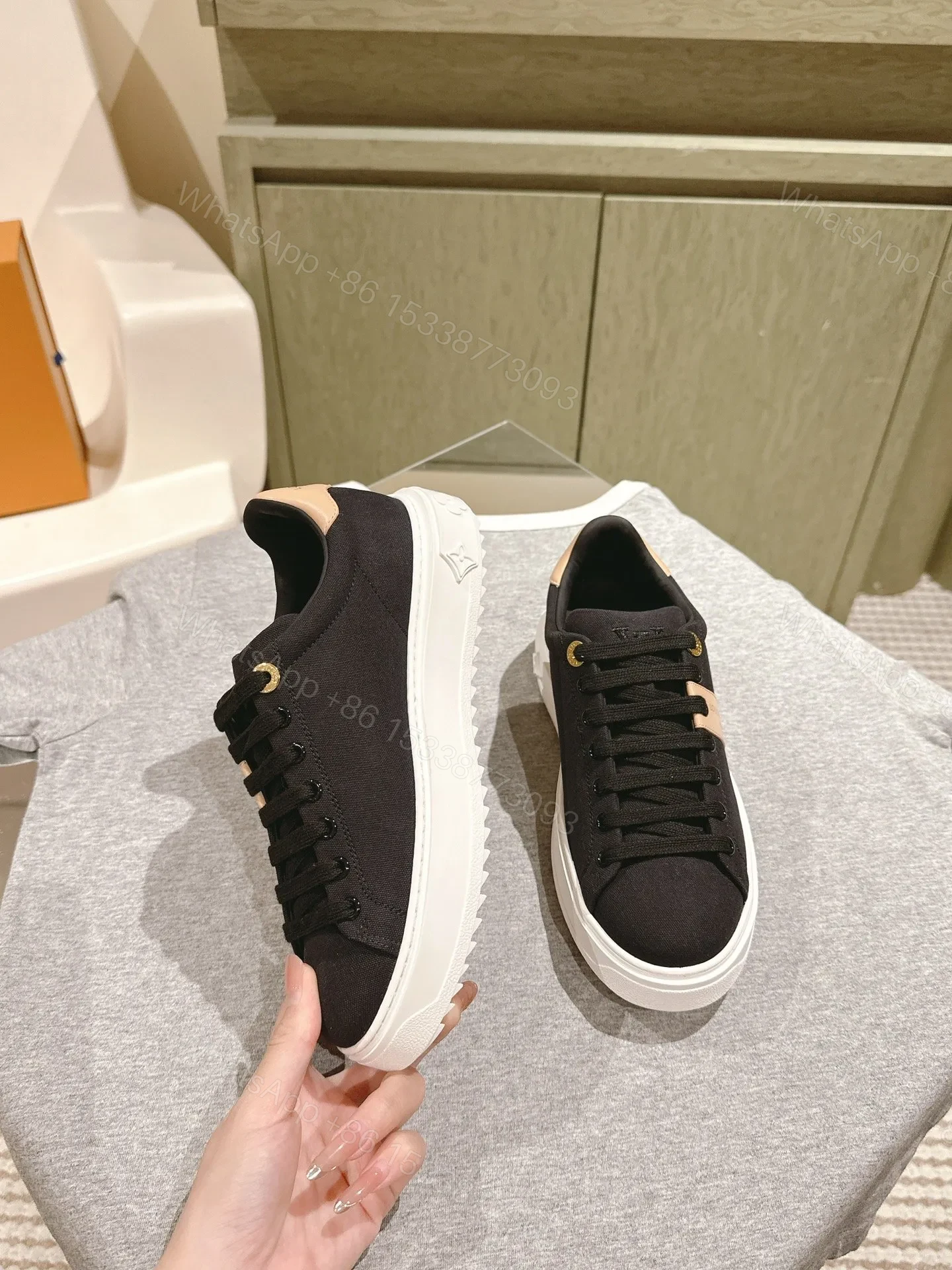 View 4 of LV Women Black Canvas Sneakers