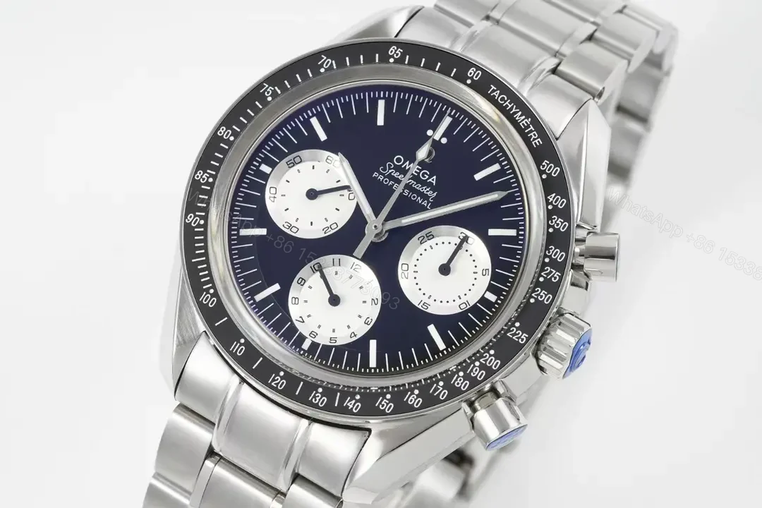 View 2 of Omega Speedmaster Professional Chronograph Watch Blue Dial Stainless Steel Automatic 9300 Movement 44mm Case Sapphire Crystal Water Resistant