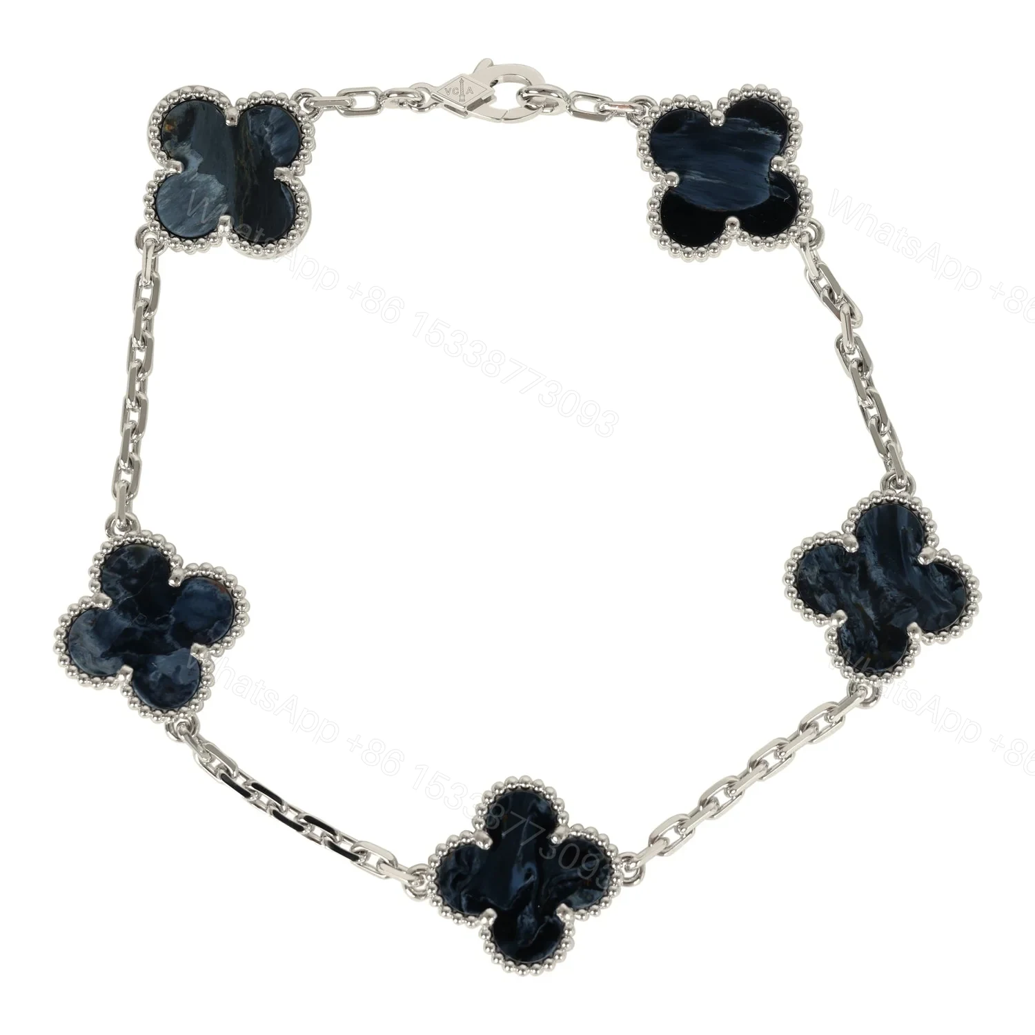 Van Cleef Arpels Vintage Alhambra 5 Motif Bracelet Pietersite 18K White Gold — view 1