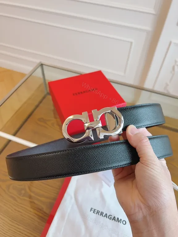 View 6 of Bold Black Leather Belt: Signature Hardware, Premium Ferragamo Style
