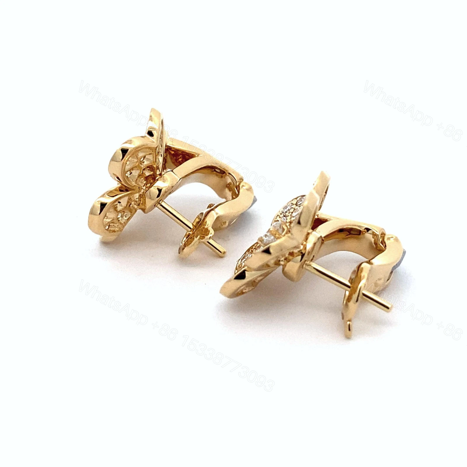 View 5 of 18K VCA Frivole Gold Flower Diamond Earrings