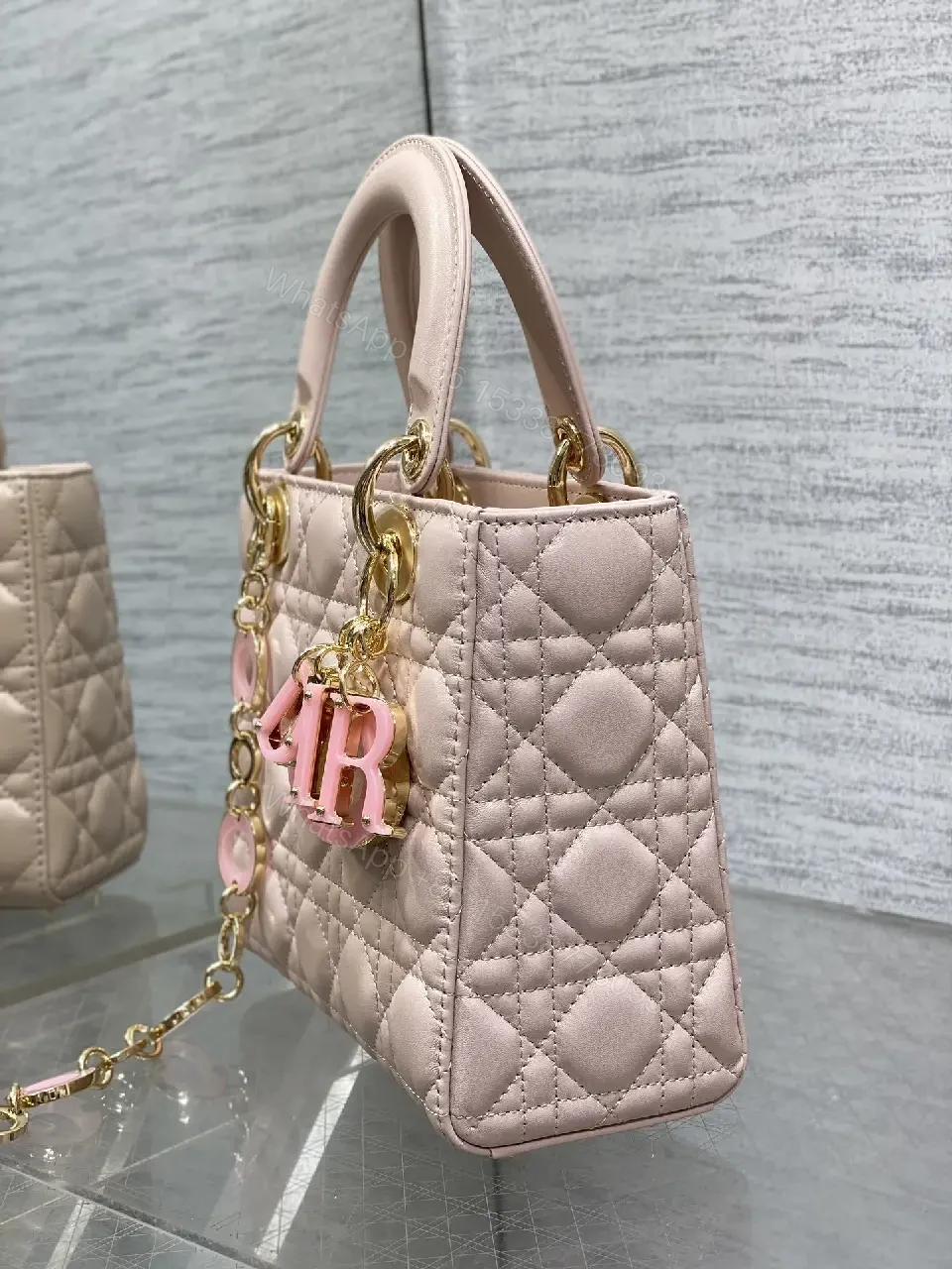 View 5 of Soft Pink Quilted Satchel - Mini Classic with Gold Charms