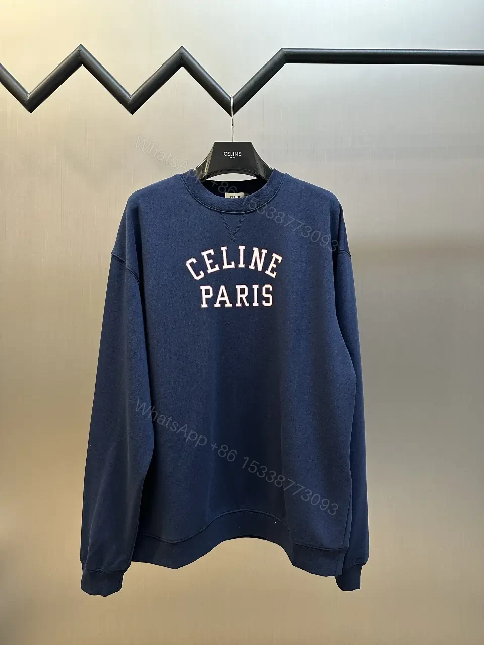 View 7 of Dark Navy Cotton Blend Crewneck Sweatshirt with Emblem