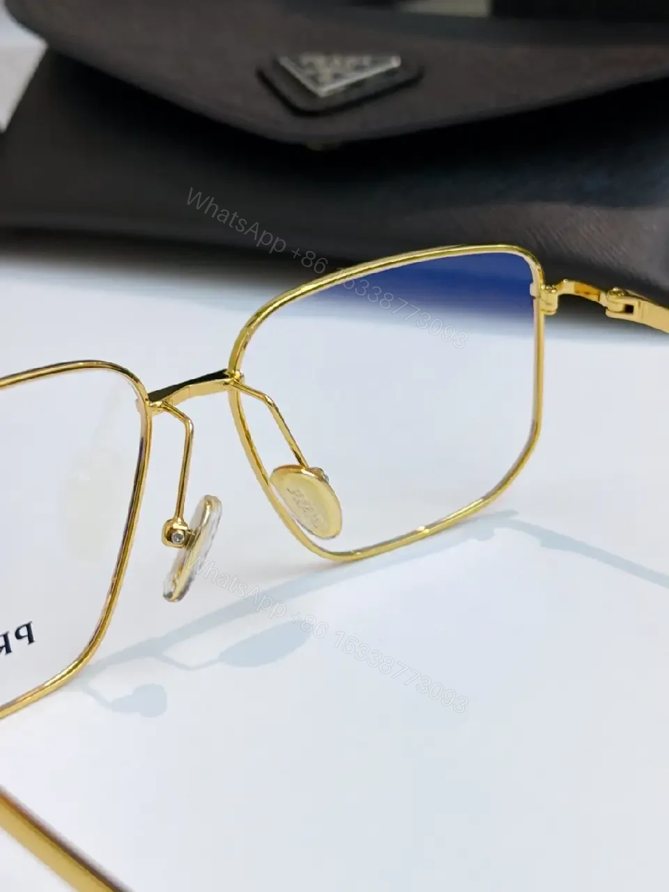 View 3 of Gold-Tone Rectangular Glasses: Luxury-Feel Precision Eyewear