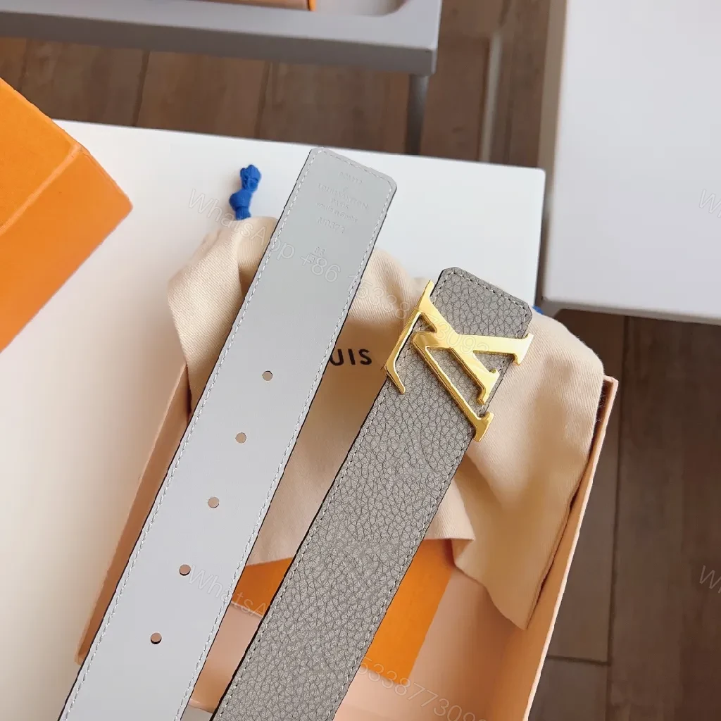 View 5 of Gray Leather Belt with Gold Buckle - Refined Style Accessory
