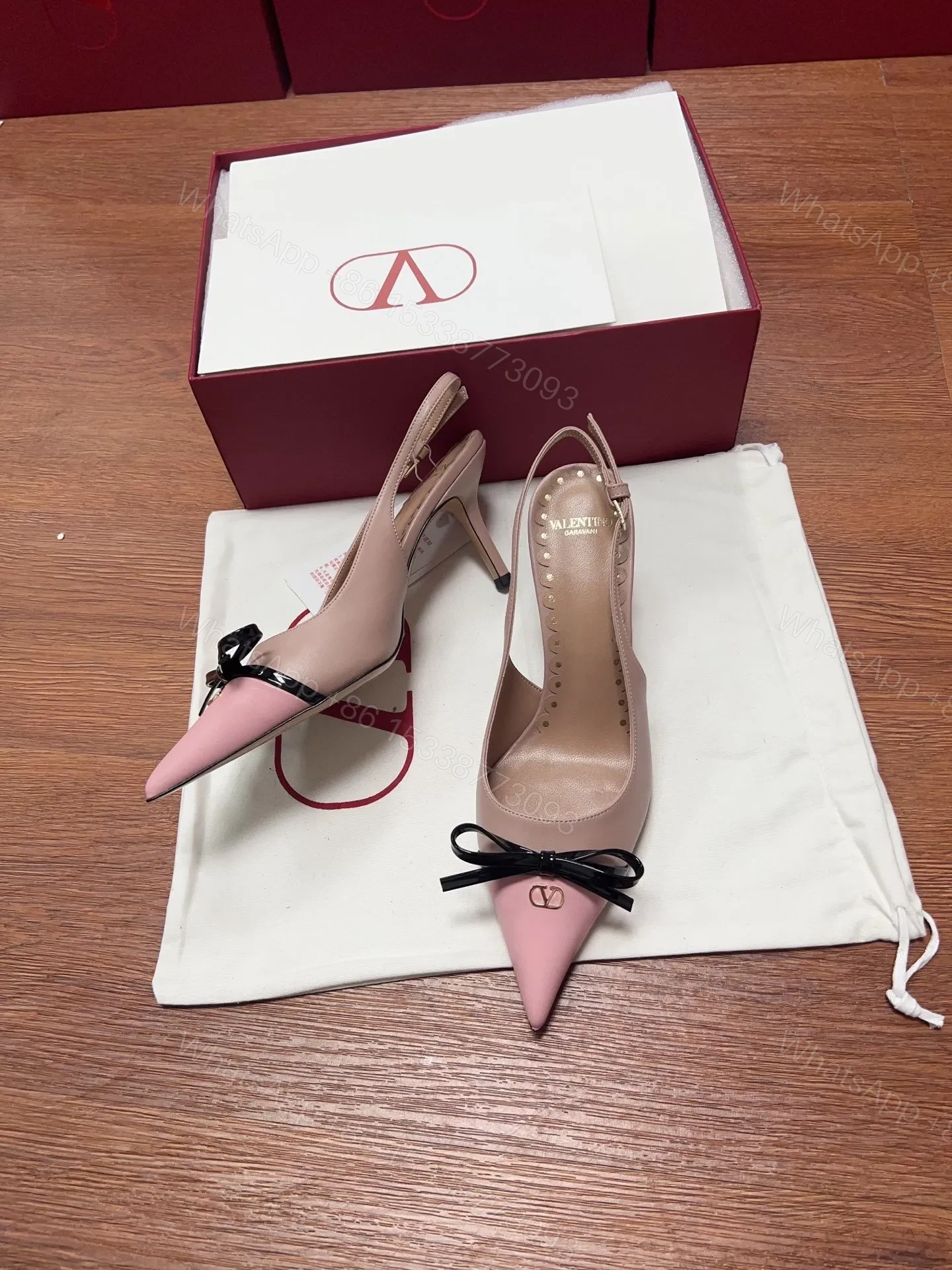 View 6 of Valentino Women Pink Leather Pointed Toe Pumps