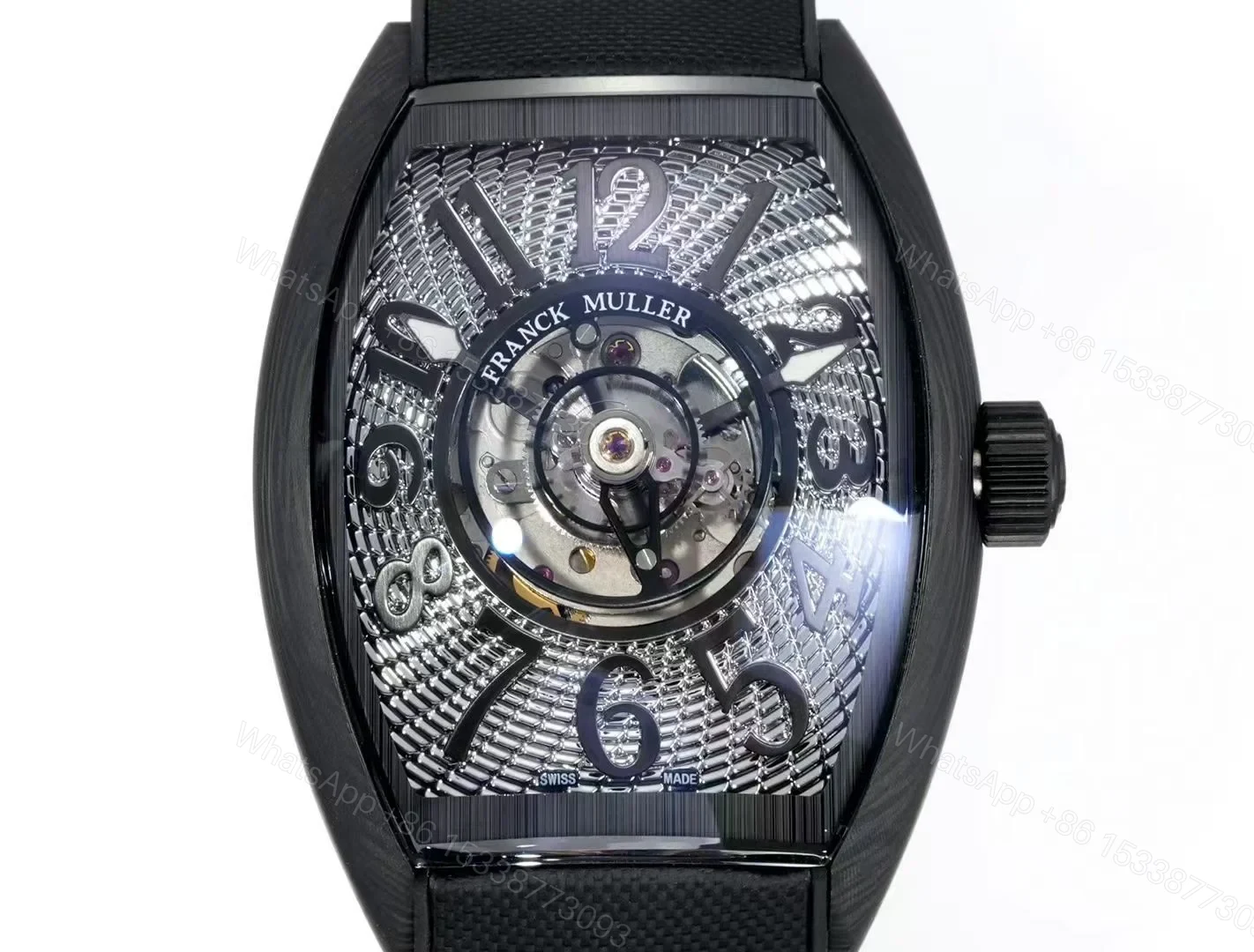 View 6 of Franck Muller Carbon Tourbillon Replica 46MM Premium Black Skeleton Rubber Strap Edition FM-CARBON-TOURBILLON-BLK-RUB-46