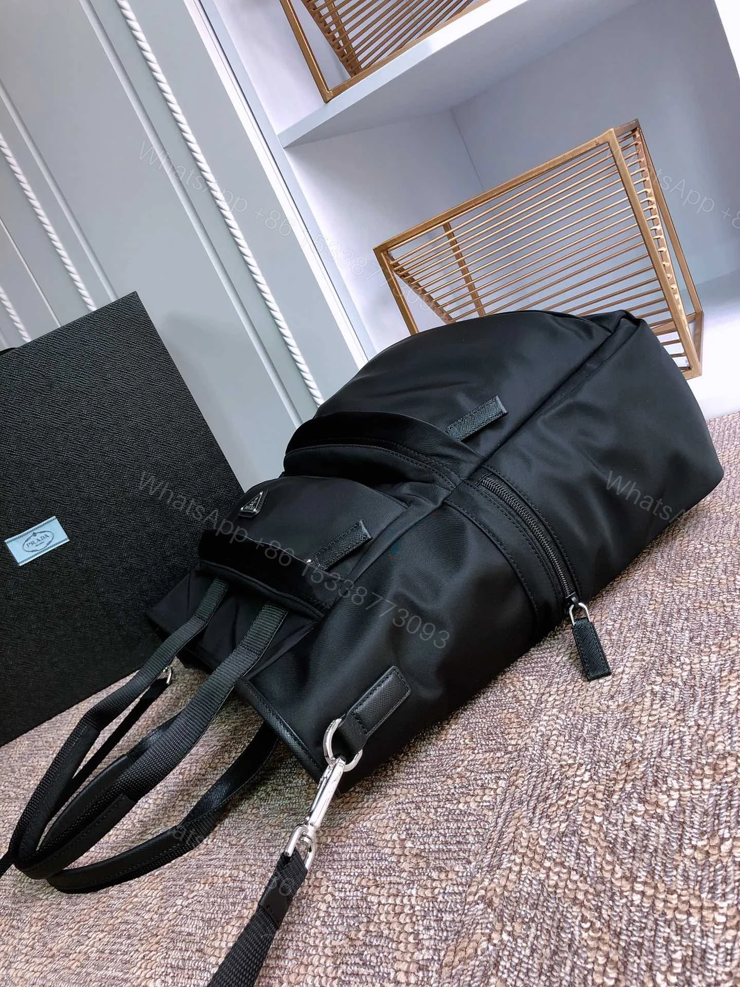 View 5 of TOTE BAG 38 IN BLACK RE-NYLON AND SAFFIANO LEATHER TRIM